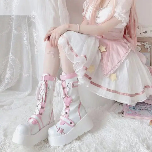 Kawaii Gothic-Plateauschuhe - rosa